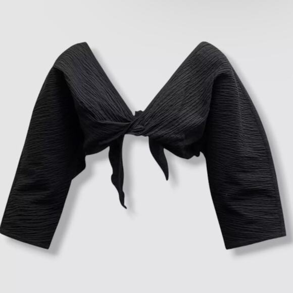 NWT Mara Hoffman Justine Twist-Front Cropped Blouse in Black sz L - Picture 13 of 13